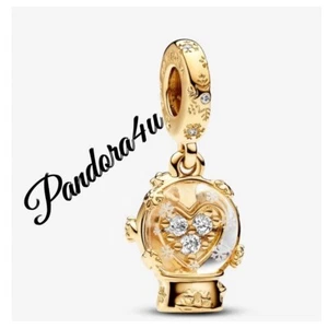 Pandora Heart Snowflake Snow Globe Gold-Plated Dangle Charm NeW Tags Gift Box - Picture 1 of 10
