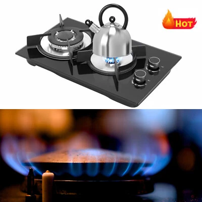 2 Burner Tempered Glass Built-In Cooktop Stove LPG Gas Hob Caravan RV Cooker - Image 1 of 4