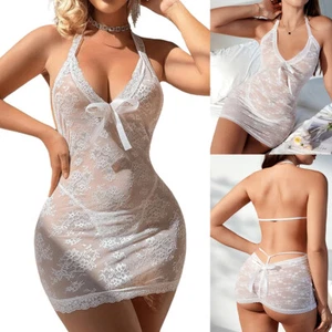 Women's Sexy Lingerie Bodysuit Babydoll Mini Lace Dress Set Nightwear Sleepwear - Picture 1 of 16