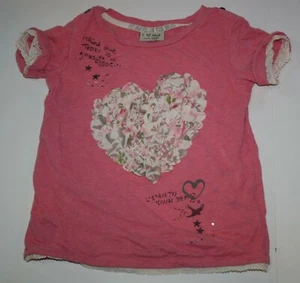 Used Next UK Girls 116 6 year Top Tulle Heart Applique Pink Shirt Lace Trim - Picture 1 of 4