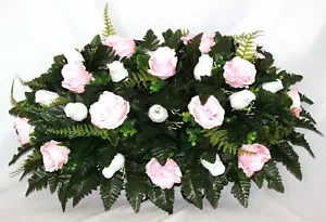 XL Cemetery Flower Arrangement-Pink-White-Cemetery Headstone Saddle - Picture 1 of 11