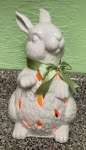 EASTER SPRING BUNNY BATTERY OPERATED 10" CERAMIC LIGHT TIMER TABLE DECOR - Picture 1 of 5