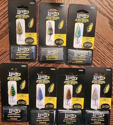 Lote de 7 cucharas de pesca Lindy Glow 1/16 oz sonajero plantilla Walleyes Crappie ENVÍO GRATUITO Foto 1 de 4