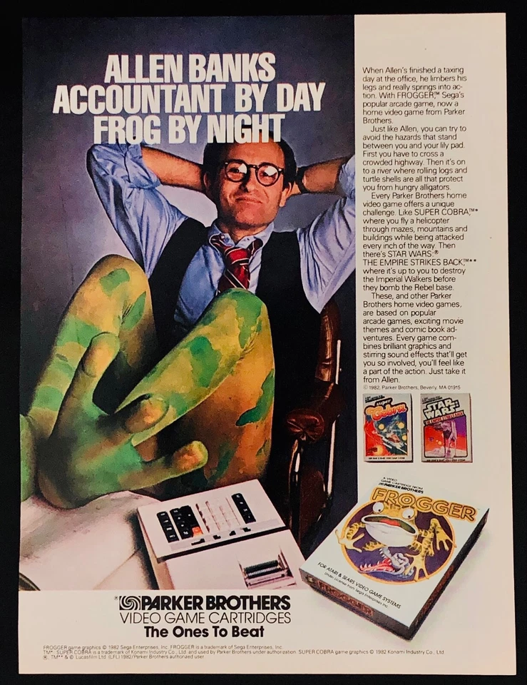 Vintage 1982 Parker Brothers Frogger Atari Video Game Cartridges Advertisement - Image 1 of 1