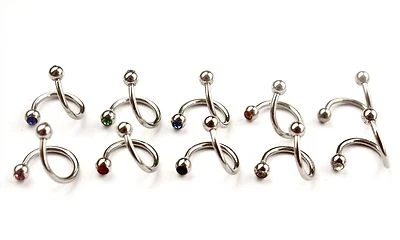 1/ 10pcs Bulk Lot Gem Navel Belly Body Piercing Earring Spiral Circular Ring Bar - Image 1 of 2