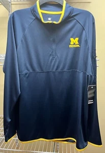 Michigan Wolverines Football Long Sleeve 1/4 Zip Navy Yellow Mens Size Large NWT - Picture 1 of 8