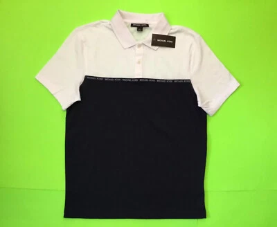 Nuevo MICHAEL KORS Hombre Polo Manga Corta Camiseta PEQUEÑA Blanco/Azul 100% Algodón Foto 1 de 4