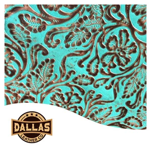 Embossed Leather Cuts | Cowboy Tool Brown Turquoise | Pre-Cut Sheets | DLCo - Picture 1 of 3