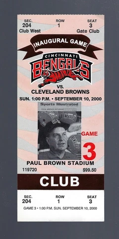 FIRST GAME PAUL BROWN STADIUM - 2000 NFL BROWNS @ BENGALS FOOTBALL FULL TICKET Cover