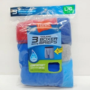 Hanes Boys 3 Pack Tagless Boxer Briefs Size L 14-16 Blue Red Comfortsoft - Picture 1 of 8