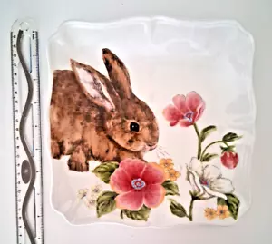 MAXCERA EASTER Floral Bunny Rabbit Square ONE Plate 8in - Picture 1 of 4