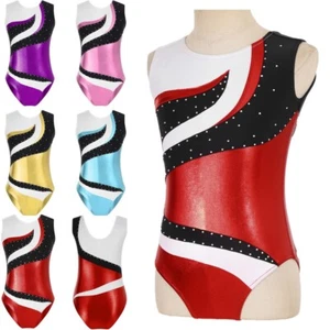 Kids Girl's Jumpsuit Fitness Rompers Competition Bodysuit Exercise Color Block - Picture 1 of 55