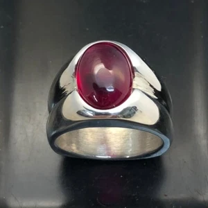 MJG STERLING SILVER MEN'S RING. 14 x 10mm OVAL LAB CREATED RUBY CABOCHON. SZ 10. - Picture 1 of 6