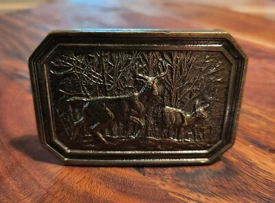 Vtg 1978 Wyoming Studio Belt Buckle Buck And Doe White Tail Deer - Image 1 of 4