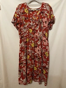 Loft Women's Plus Size Red Hawaiian Midi Floral Dress Size 20 - Picture 1 of 4