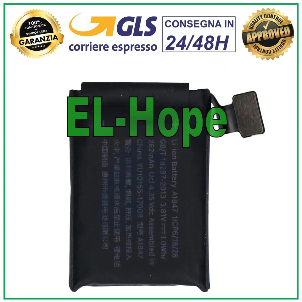 BATTERIA PER APPLE WATCH SERIE 3 GENERAZIONE 38 mm GPS BATTERY A1847 262 mAh - Immagine 1 di 1