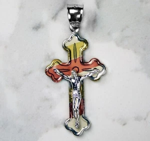 925 Sterlingsilber Trio Farbe Jesus Kruzifix Kreuz Charm Anhänger 01 - Bild 1 von 4