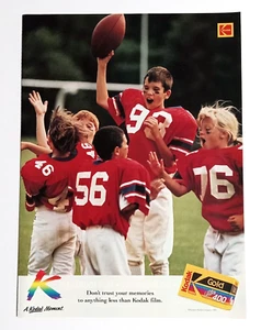 1993 Eastman Kodak Gold Film Kids Playing Football Vtg Magazine Cut Print Ad - Picture 1 of 2