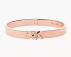 Michael Kors Polished Rose Gold Tone Hinge Turn Lock Bangle Bracelet Mkj7699