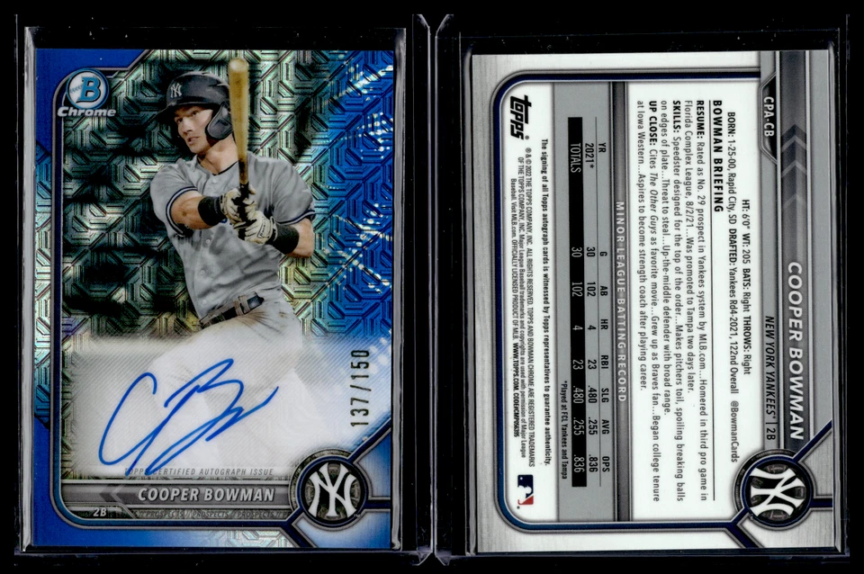 2022 Bowman Chrome Bowman Prospect Blue Mojo AUTO Cooper Bowman /150 - Image 1 of 1