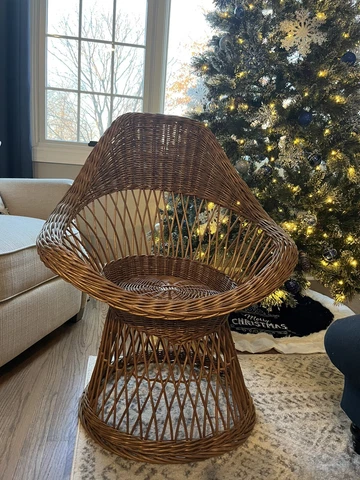 Mid Century Modern Wicker Rattan Chair Bucket Egg Peacock Vtg MCM Boho Cover