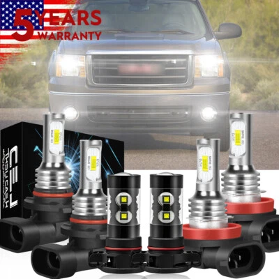 For 2007-2013 GMC Sierra 1500 2500 3500HD 6000K LED Headlights +Fog Bulbs Kit A+ - Image 1 of 4
