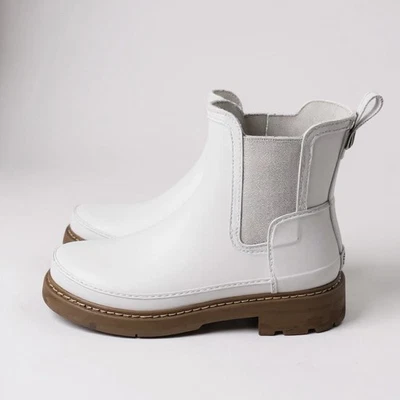 Hunter X Anthropologie Botas Chelsea Lluvia Otoño Detalle Puntada Refinada Blancas EE. UU. 9 Foto 1 de 4