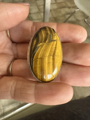 Anillo de plata esterlina ojo de tigre enorme piedra funky gruesa joyería talla 7,5 Foto 1 de 4