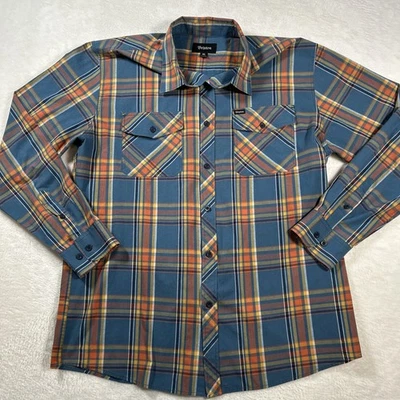 Camisa de franela manga larga Brixton Bowery para hombre talla XL naranja/azul a cuadros Foto 1 de 4