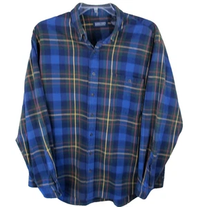Lands End Long Sleeve Button Down Plaid Cotton Shirt Men's XLT Blue Green - Picture 1 of 8