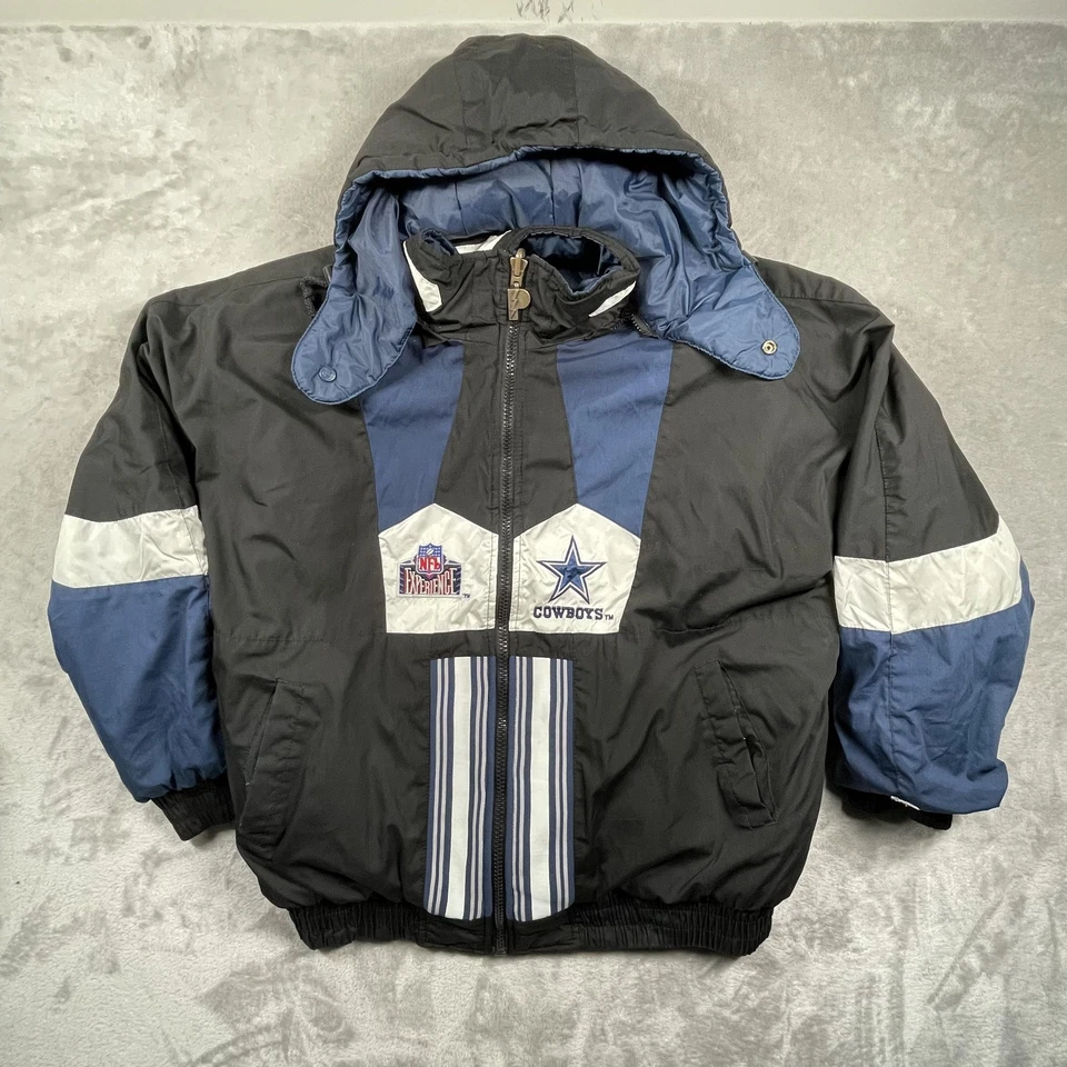 Chaqueta De Colección Dallas Cowboys Para Hombres Negra Azul Con Capucha NFL Fútbol Pro Jugador Años 90 Foto 1 de 4