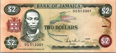 Jamaica 2 Dollars 1987 UNC Pick 65 - Image 1 of 3