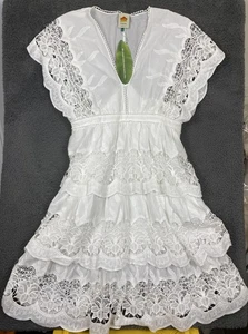 Vestido midi FARM RIO blanco roto Richelier talla XL original $280 Nuevo con etiquetas - Imagen 1 de 8