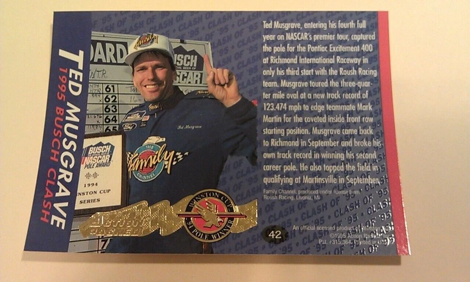 Ted Musgrave #42 Winston Cup Preview NASCAR 1995 Action Packed UNFOLDED - Image 1 of 1
