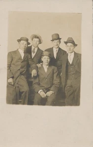 Antique RPPC Real Photo Postcard Group Young Men Teen Boys Stylish Hats Smile - Picture 1 of 7