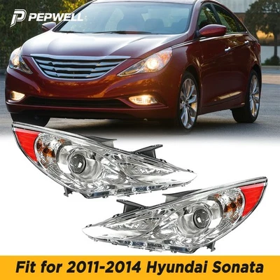 Pair Chrome Left+Right For 2011-2014 Hyundai Sonata LED Clear Headlights Lamps - Image 1 of 4