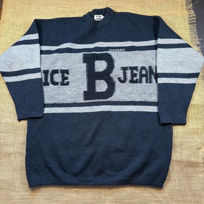 Vintage Iceberg Jeans Oversized Logo Blue/Gray Sweater XL Made in Italy - image 1 of 4