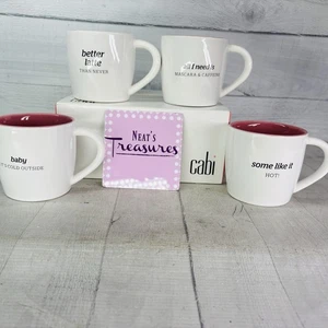Cabi BETTER LATTE , ALL I NEED + More White Pink 14 oz Coffee Mug Cup Set 4 NEW - Picture 1 of 17