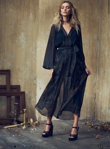 Camilla Paneled Semi Sheer Silk Maxi Dress Cobra King Black Luxury Embellished - Picture 1 of 23