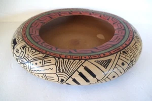 Cerámica estilo precolombino vintage mexicana? Maceta plana hecha a mano más grande plana 8" - Imagen 1 de 18