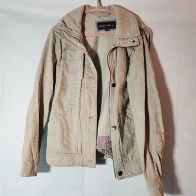 Chaqueta Eddie Bauer Mujer Gris Mediano Púrpura Puño Abatible Pana Informal Foto 1 de 4