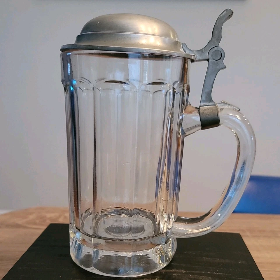 复古重玻璃啤酒斯坦带锡盖 — 第 1/4 张图片