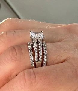Princess Cut Cubic Zirconia Triple Bridal Set Size 9 - Picture 1 of 8