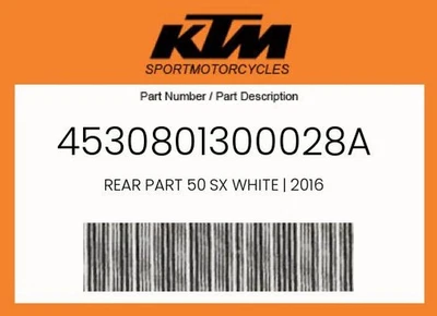 KTM Genuine Rear Part 50 Sx White | 2016 - 4530801300028A - Image 1 of 4