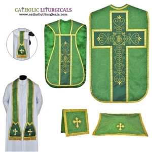 GREEN Roman Chasuble Fiddleback Set Vestment Fiddleback 5pcs set new,Casulla - Picture 1 of 1