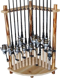 Rush Creek Creations Rustic Series Wood Vertical Corner 12-Rod Rack 37-0029 - Picture 1 of 8