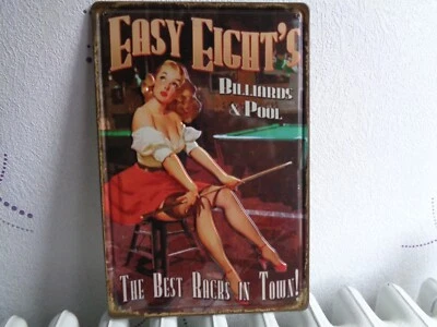 TOLE METAL RELIEF PIN UP BILLIARD 20 X 30 NON PLAQUE EMAILLEE ANCIENNE - Photo 1/3