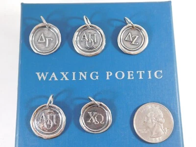 Waxing Poetic Sterling Silver Greek Sorority Wax Seal Round Charm Pendant - Image 1 of 4