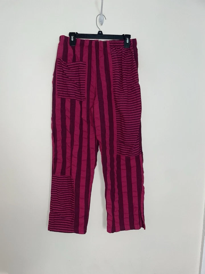 Pantalones Bodil Rojo Frambuesa Grosellas Algodón Seersucker Pierna Ancha Lagenlook - Talla S Foto 1 de 4