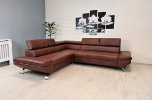 Italienisches Echtleder Ecksofa Varsovia Echt Leder Sofa Couch mit Bettfunktion - Bild 1 von 30
